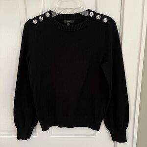 J. Crew Crewneck Women’s Lambs Wool Black Jeweled Button Sweater Size S Holiday